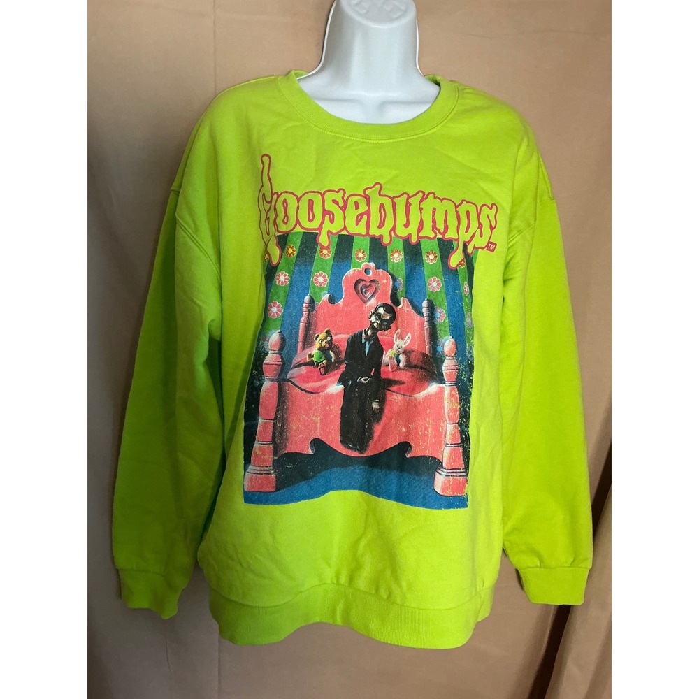 Goosebumps Sweatshirt Unisex Large Neon Lime Green Excellent Slappy Graphic 90s